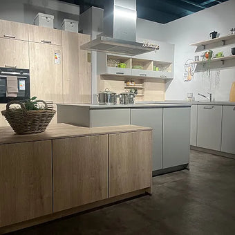 Inselküche Fashion 406 Holzoptik Und Hellgrau