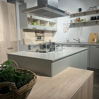 Inselküche Fashion 406 Holzoptik Und Hellgrau