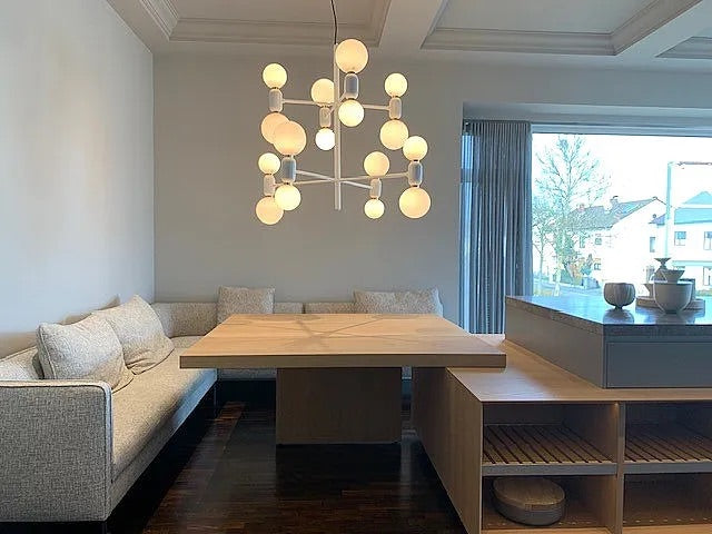 Wohnküche DADA HL6 Lack London Sky 3D Beige Massivholz Sunrise Oak Marmor Grau Inklusive E-Geräte