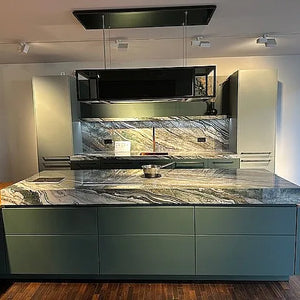 Einbauküche SE 8008LS Quarzitgrün Und Kaviargrün Samtmatt Arbeitsplatte Keramik Weiß Grau Inklusive E-Geräte