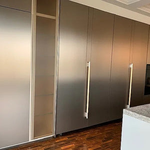 Wohnküche DADA HL6 Lack London Sky 3D Beige Massivholz Sunrise Oak Marmor Grau Inklusive E-Geräte