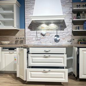 Landhausküche Castello Holzwerkstoff Magnolia Gewischt Weiß Inklusive E-Geräte