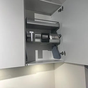 Winkelküche Senso Weiß Akzente Holzdekor