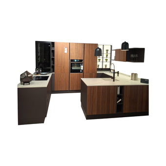Einbauküche NX240 Platte Marmor Gold Matt Nussbaum Natur Schichtstoff K492F SensiQ Mokkabraun Inklusive E-Geräte